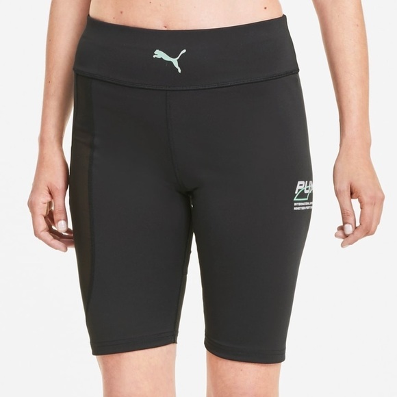 Puma Evide Biker Shorts High Rise Waist Mesh Mid Thigh Length Black Size XS - Picture 1 of 14